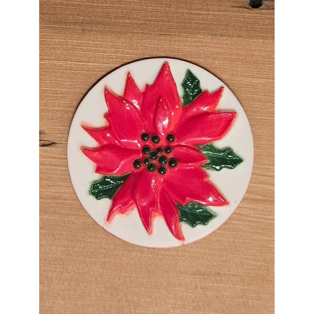 Poinsettia Flower Pin  Christmas‎ Holiday Red Green